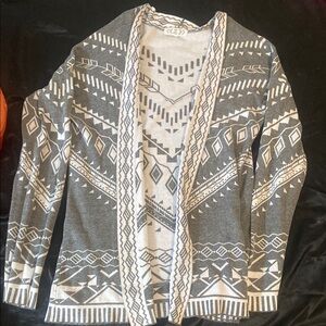 Pink Rose Gray and White Cardigan with Nordic Patterns